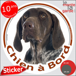 Braque Allemand marron foie, sticker autocollant rond "Chien à Bord" Disque photo adhésif vitre voiture, chien auto