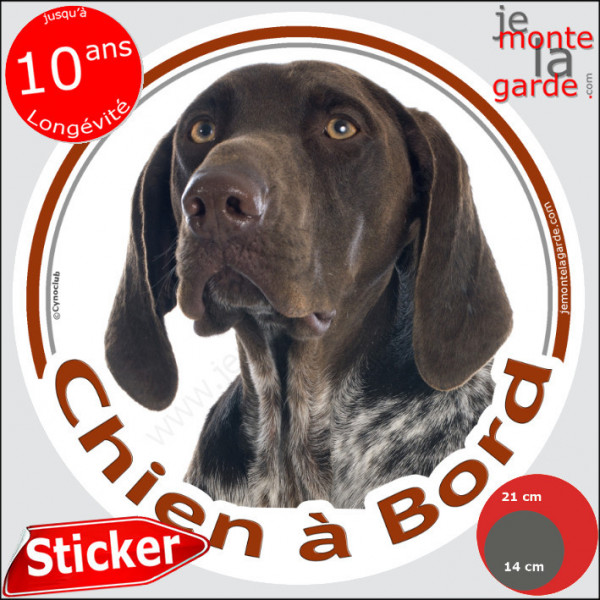 Braque Allemand marron foie, sticker autocollant rond "Chien à Bord" Disque photo adhésif vitre voiture, chien auto