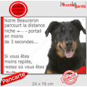 Beauceron noir et feu, plaque humour "parcourt distance Niche - Portail 3 secondes" 24 cm 3SEC