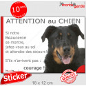 Beauceron, sticker humour"Attention au Chien, Jetez Vous au Sol" 18 cm JET