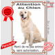 Golden Retriever Assis, plaque extérieure verticale portail "Attention au Chien, interdit sans autorisation"pancarte photo