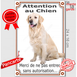 Golden Retriever Assis, plaque extérieure verticale portail "Attention au Chien, interdit sans autorisation"pancarte photo