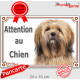 Lhassa Apso fauve marron, plaque portail extérieur "Attention au Chien" pancarte panneau photo