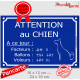 Pancarte portail extérieure drôle bleue horizontale humour "Attention au chien, nombre de voleurs, ballons et facteurs"