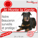 Beauceron Couché, plaque portail rouge " Je Monte la Garde" 24 cm RED