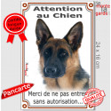 Berger Allemand poils courts, plaque portail verticale "Attention au Chien" 24 cm LUX VL