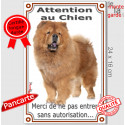 Chow-Chow Fauve, plaque verticale "Attention au Chien" 24 cm VL
