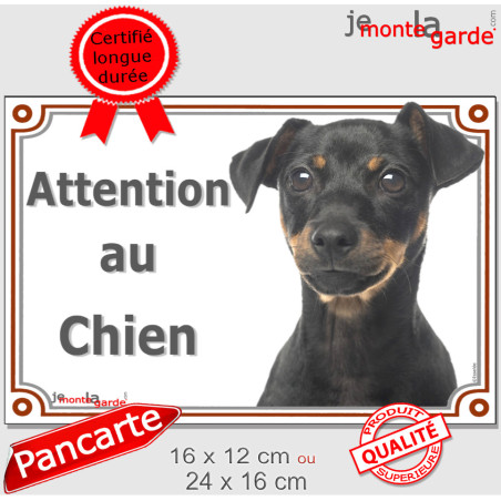 Pinscher Noir et Feu Tête, plaque portail "Attention au Chien" photo porte entrée, résiste pluie soleil gel, idée cadeau