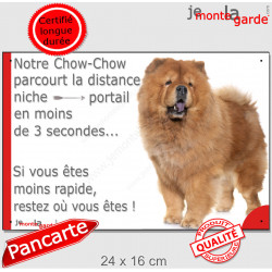 Chow-Chow fauve orange Entier, Plaque humoristique extérieur "distance niche portail 3 secondes, rapide restez"