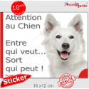 Berger Blanc, Sticker "Attention au Chien, Entre qui veut..." 16 cm EQV