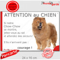 Chow-Chow fauve, plaque portail humour "Attention au Chien, Jetez Vous au Sol" 24 cm JET