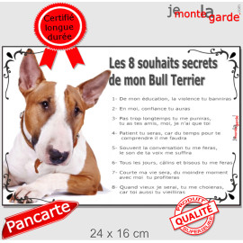 Bull Terrier fauve, plaque photo "Les 8 Souhaits Secrets"  idée cadeau règles maison commandements