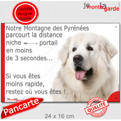 Montagne des Pyrénées, plaque humour extérieur "distance Niche - Portail, 3 secondes" 24 cm