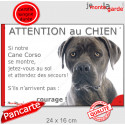 Cane Corso gris, plaque extérieure humour "Attention au Chien, Jetez Vous au Sol" 24 cm JET