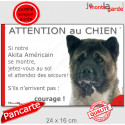 Akita Américain, plaque portail humour "Attention au Chien, Jetez Vous au Sol" 24 cm JET