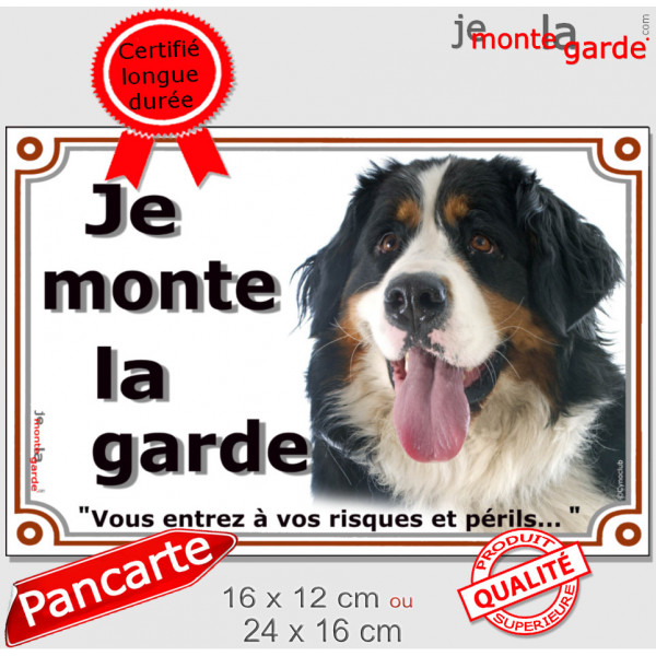 Bouvier Bernois Tête, Plaque portail "Je Monte la Garde, vous entrez à vos risques et périls" photo résiste pluie soleil gel, id