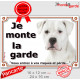Dogue Argentin tout Blanc, plaque portail extérieur "je Monte la Garde, risques et périls" pancarte attention au chien photo