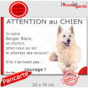 Berger Blanc Suisse, plaque portail humour "Attention au Chien, Jetez Vous au Sol" 24 cm