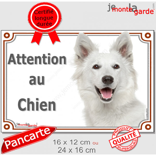 Berger Blanc Suisse Tête, plaque portail extérieure "Attention au Chien" pancarte panneau suisse photo