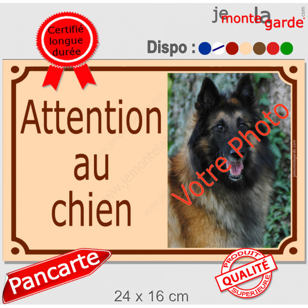 Photo personnalisable, plaque portail beige "Attention au Chien" look plaque de rue 24 cm
