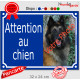 Photo personnalisable, pancarte portail bleu marine "Attention au Chien" look plaque de rue 32 cm