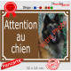 Photo personnalisable, plaque portail marron "Attention au Chien" look plaque de rue 32 cm couleur chocolat brun