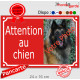 Photo personnalisable, plaque portail rouge "Attention au Chien" look plaque de rue 24 cm