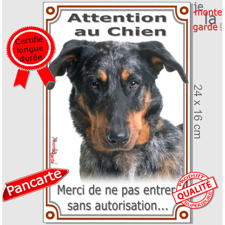Beauceron arlequin, plaque portail verticale photo "Attention au Chien, merci de ne pas entrer sans autorisation" 2 tailles D