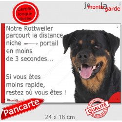 Rottweiler, plaque humour attention au chien extérieure "parcourt Distance Niche-Portail 3 secondes" photo