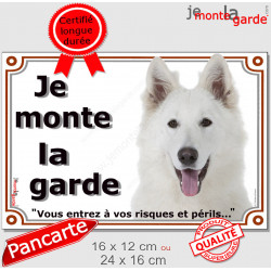 Berger Blanc Suisse Tête, plaque portail extérieur "Je Monte la Garde, risques et périls" pancarte attention au chien photo