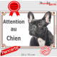 Bouledogue Français noir Bringé Tête, Plaque portail extérieur "Attention au chien" panneau photo pancarte