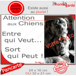 Photo Personnalisable, plaque portail humour PLURIEL "Attention aux Chiens, Entre qui Veut, Sort qui Peut" avec votre chien