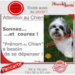 Photo Personnalisable, plaque portail humour "Attention au Chien, Sonnez et Courez, besoin d'exercice !"