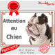 American Bully marron et blanc Tête, plaque portail "Attention au Chien" pancarte panneau oreilles coupées