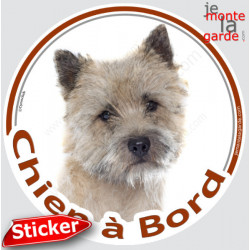 Cairn Terrier Tête, sticker autocollant rond "Chien à Bord" Disque photo adhésif vitre voiture