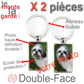 Photo personnalisable, Lot de 2 Porte-Clefs métallique double face, idée cadeau porte clés fer acier sur mesure animal chien
