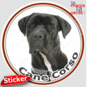Cane Corso Noir, sticker autocollant int/ext. photo rond 15 cm 3a