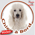Caniche Blanc, sticker voiture rond "Chien à Bord" 15 cm 3a