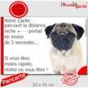 Carlin fauve, plaque humour "distance Niche - Portail 3 secondes" 24 cm 3SEC