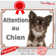 Chihuahua marron et beige à poils longs Tête, plaque portail "Attention au Chien" pancarte panneau photo chocolat brun