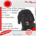 Chien d'Eau Espagnol, plaque humour "distance Niche - Portail" 24 cm