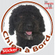 Chien d'Eau Espagnol noir, sticker autocollant rond "Chien à Bord" Disque photo adhésif vitre voiture Turc