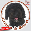 Chien d'Eau Espagnol noir, sticker rond voiture "Chien à Bord" 15 cm 3a