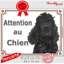 Cocker Américain entièrement noir, plaque portail "Attention au Chien" pancarte panneau photo Cocker USA