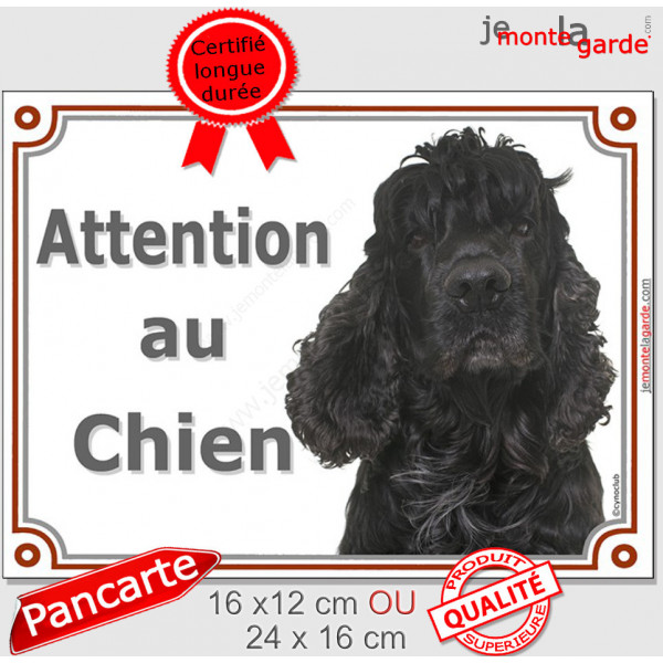 Cocker Américain entièrement noir, plaque portail "Attention au Chien" pancarte panneau photo Cocker USA