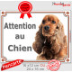 Cocker Anglais Golden marron roux, plaque portail "Attention au Chien" pancarte entrée, panneau photo race