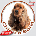 Cocker Anglais Golden roux, sticker voiture rond "Chien à Bord" 15 cm 3a