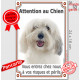 Coton de Tuléar, plaque portail "Attention au Chien, risques et périls" verticale pancarte panneau photo