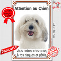 Coton de Tuléar, plaque verticale "Attention au Chien" 24 cm VL