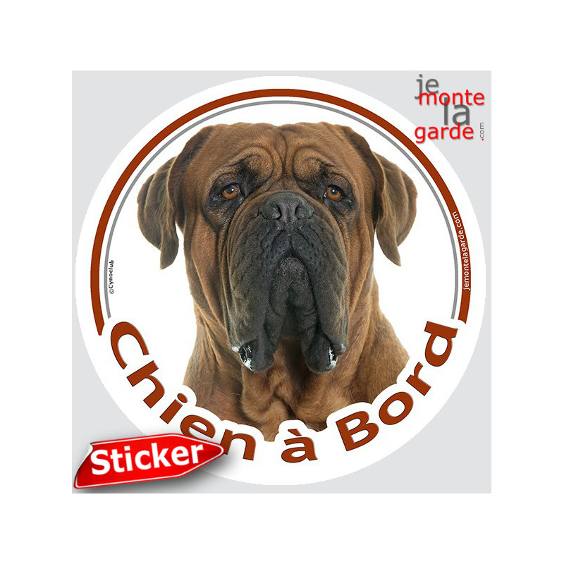 Dogue de Bordeaux face noire, sticker autocollant rond "Chien à Bord" disque photo face masque noire voiture, résiste dehors Dogue de Bordeaux face noire, sticker autocollant rond "Chien à Bord" disque photo face masque noire voiture, résiste dehors